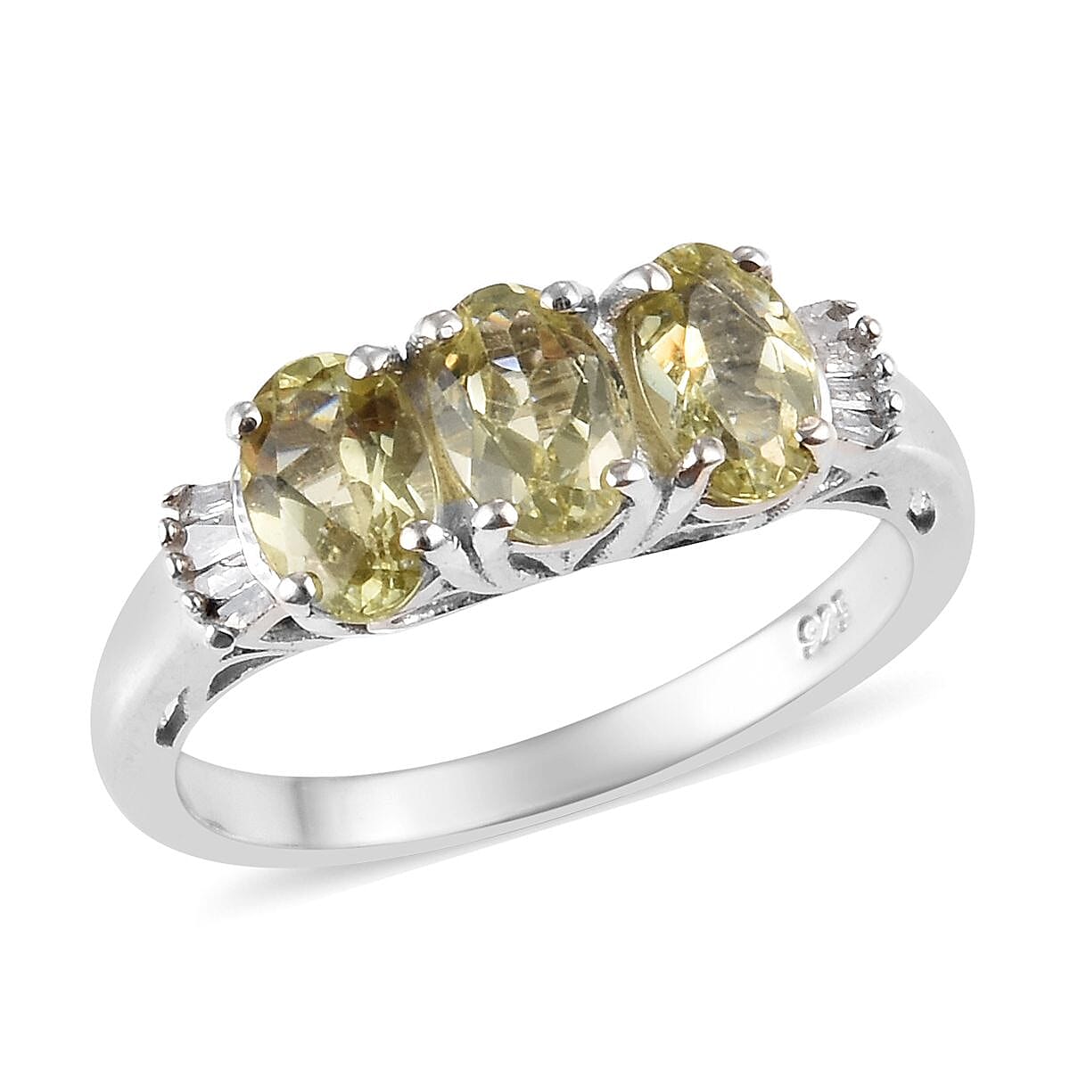 One Time Deal- Madagascar Golden Apatite (Ovl), Diamond Ring in Platinum Overlay Sterling Silver 1.54 Ct.