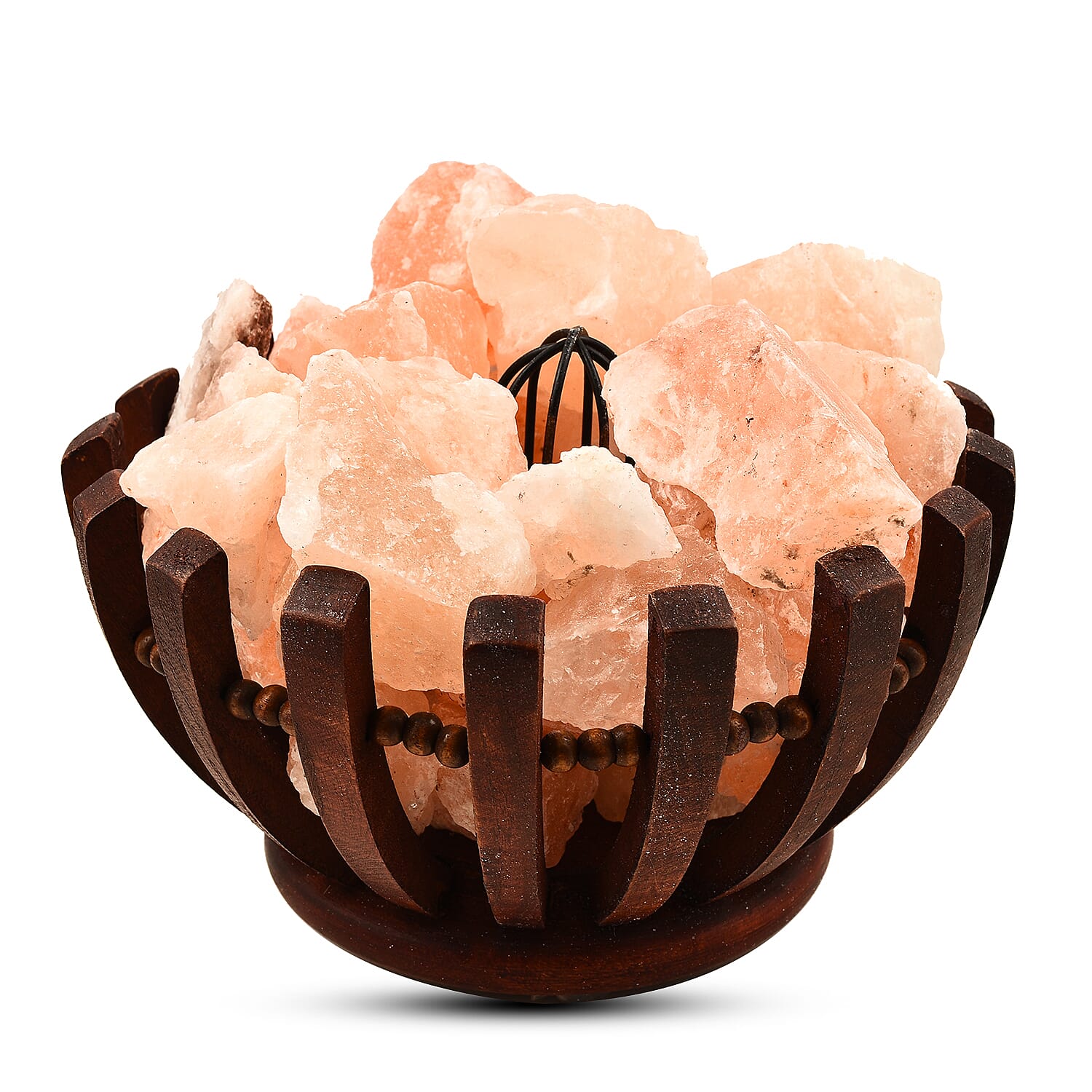 Himalayan Salt Chunks Lamp with Wooden Bowl Basket (Size 19x19x11 Cm) - Pink 4.5 Kg (9.8 Lbs)