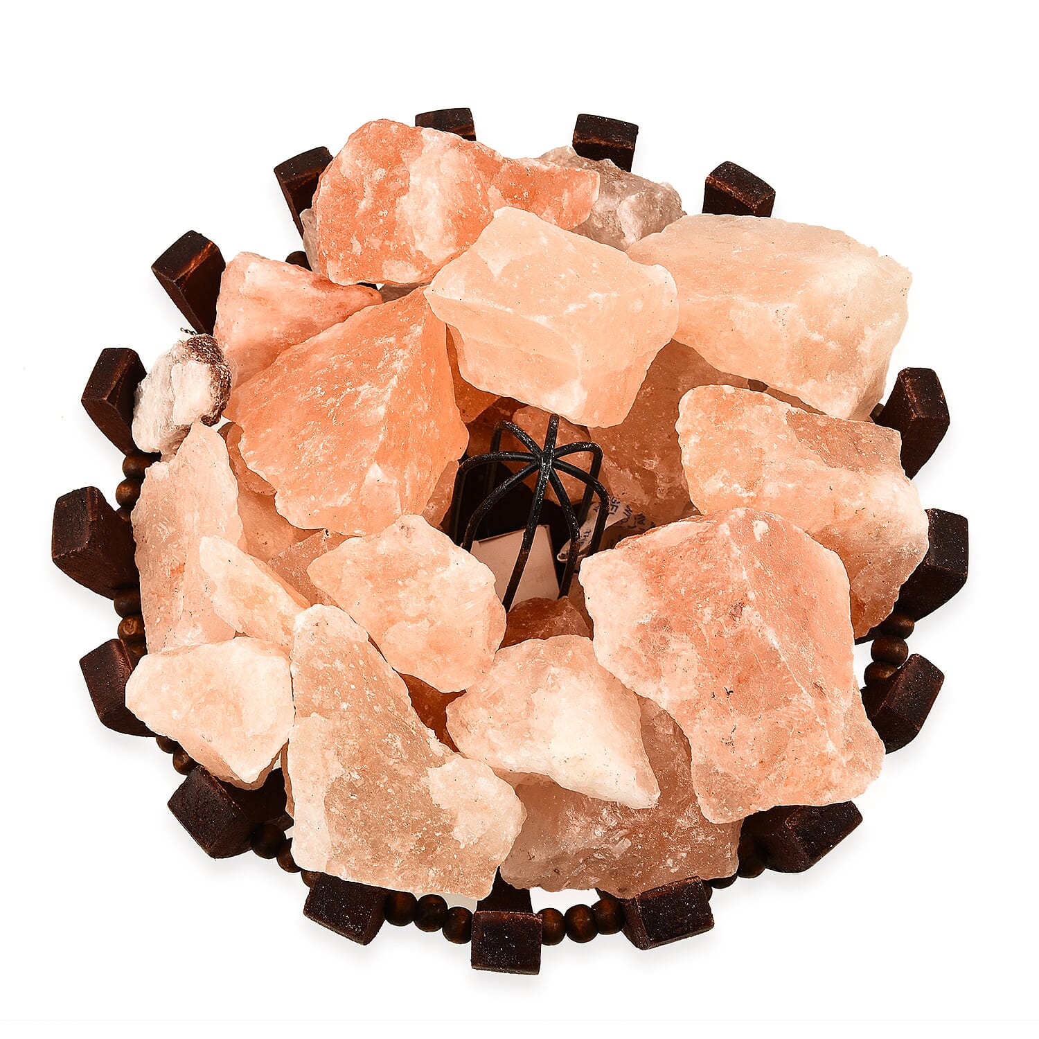 Himalayan Salt Chunks Lamp with Wooden Bowl Basket (Size 19x19x11 Cm) - Pink 4.5 Kg (9.8 Lbs)