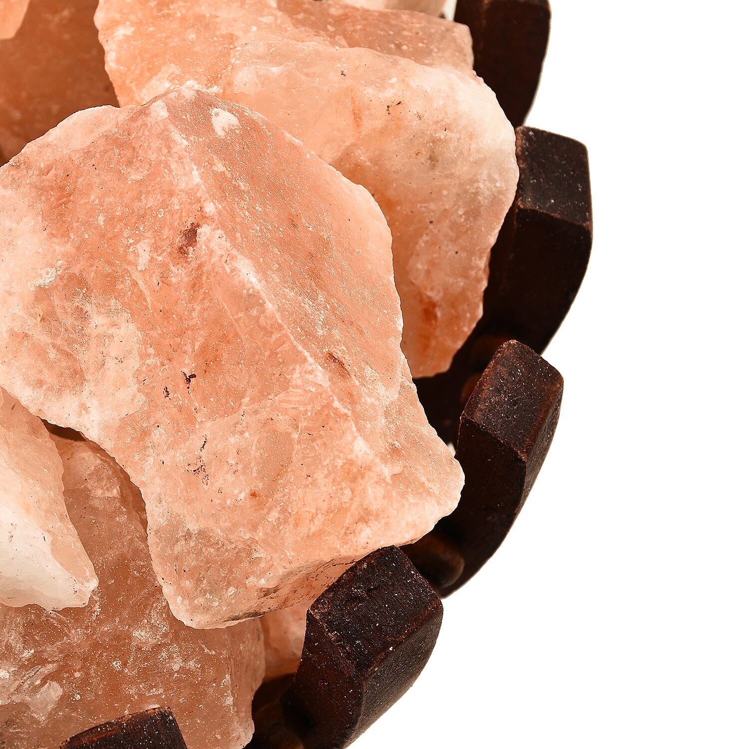 Himalayan Salt Chunks Lamp with Wooden Bowl Basket (Size 19x19x11 Cm) - Pink 4.5 Kg (9.8 Lbs)