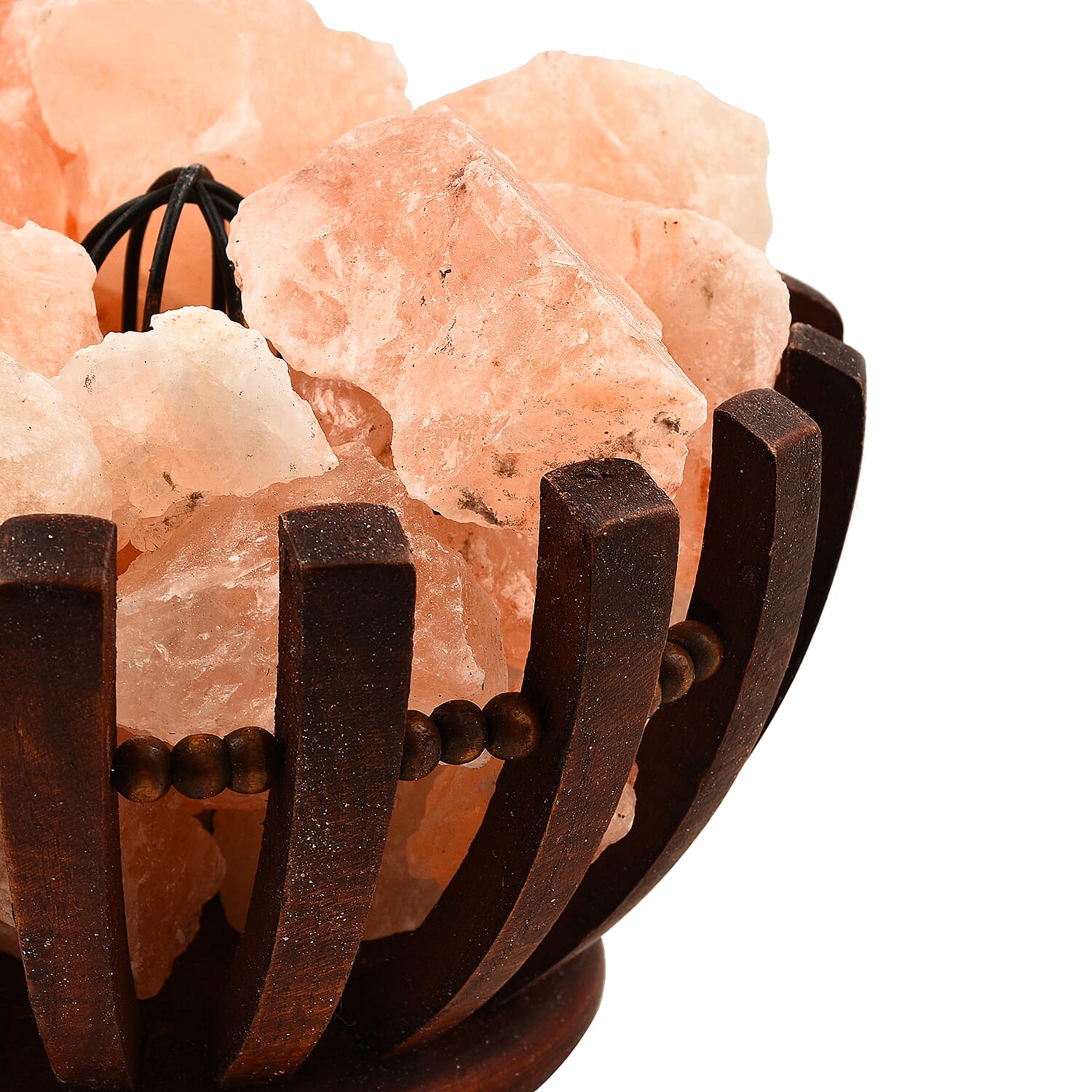 Himalayan Salt Chunks Lamp with Wooden Bowl Basket (Size 19x19x11 Cm) - Pink 4.5 Kg (9.8 Lbs)