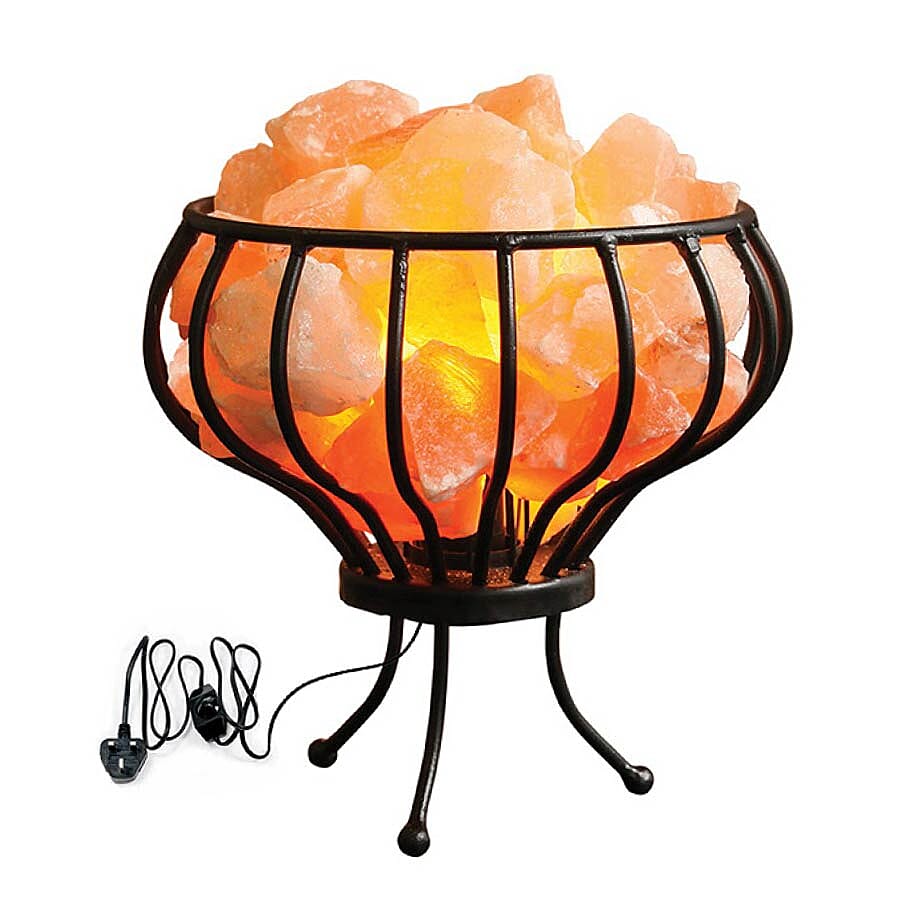 Himalayan Salt Crystal Chunks Lamp with Metal Basket (Size 18x17x17 Cm) - Pink 3 Kg (6.6 Lbs)