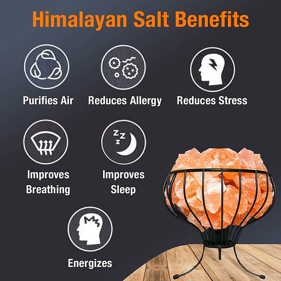 Himalayan Salt Crystal Chunks Lamp with Metal Basket (Size 18x17x17 Cm) - Pink 3 Kg (6.6 Lbs)