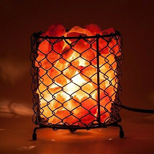Himalayan Salt Crystal Chunks Lamp with Wide Cylinder Metal Net Vase (Size 18x18x15 Cm) - Pink 4 Kg (8.8 Lbs)