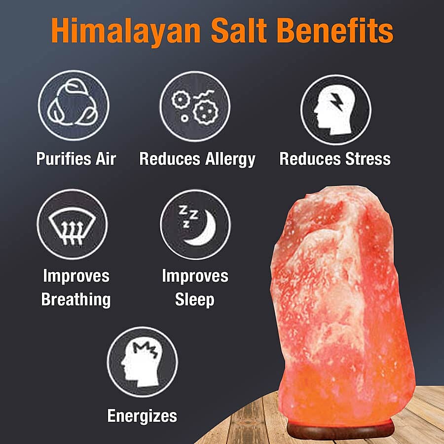 Flower Shape Himalayan Salt Chunks Lamp with Wooden Base (Size 20x8 Cm) - Pink 3 Kg (6.6 Lbs)