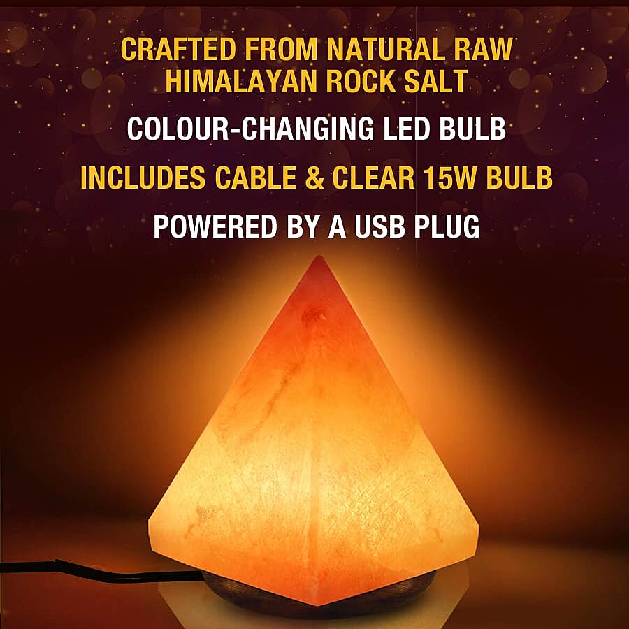 Pyramid Shape Himalayan Salt Lamp with Colour Changing LED & USB Plug (Size 12.5x7 Cm)