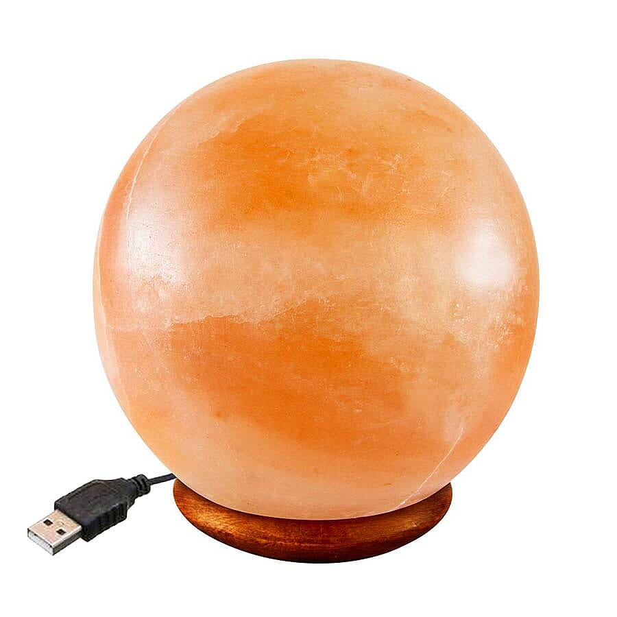 Ball Shape Himalayan Salt Lamp with Colour Changing LED & USB Plug (Size 8x6.5)