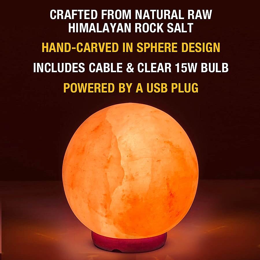 Ball Shape Himalayan Salt Lamp with Colour Changing LED & USB Plug (Size 8x6.5)