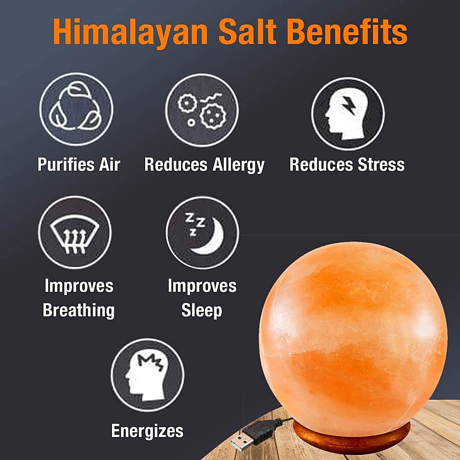 Ball Shape Himalayan Salt Lamp with Colour Changing LED & USB Plug (Size 8x6.5)