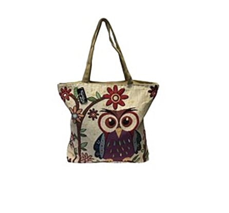 Thomas Calvi Beige, Khaki and Multi Colour Owl Shopping Bag (Size 40x9x34 Cm)