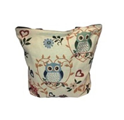 Thomas Calvi Cream and Multi Colour Owl Shopping Bag (Size 40x9x34 Cm)
