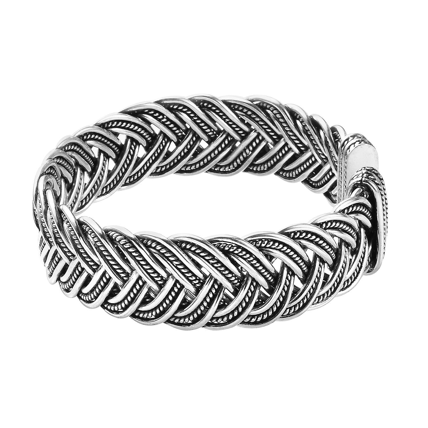 Handmade Crafted Braided Cuff Bangle (Size 7.5) in Sterling Silver, Silver wt 64.43 Gms