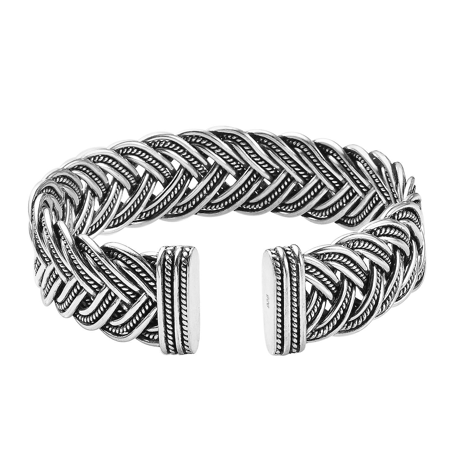 Handmade Crafted Braided Cuff Bangle (Size 7.5) in Sterling Silver, Silver wt 64.43 Gms