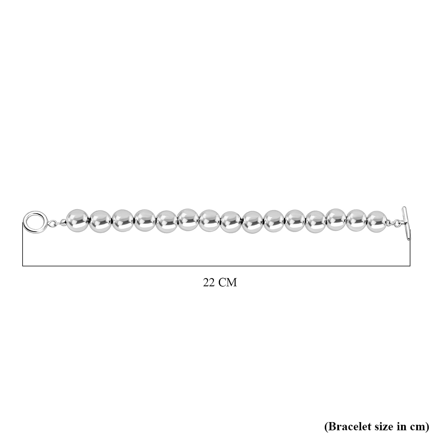Designer Inspired - Sterling Silver Bead (12mm) Bracelet (Size 8) with T-Bar Clasp, Silver wt. 14.80 Gms.