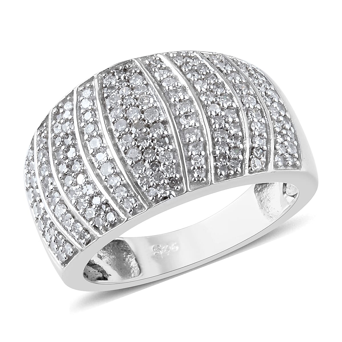 Diamond (Rnd) Cluster Ring in Platinum Overlay Sterling Silver 0.75 Ct, Silver wt 5.00 Gms, Number of Diamonds 147