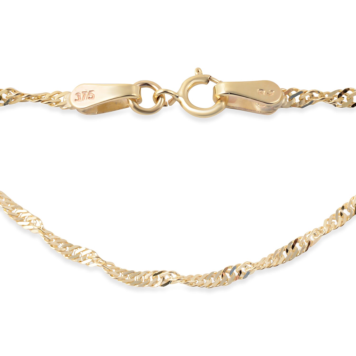 9K Yellow Gold Singapore Necklace (Size 22), Gold wt 2.60 Gms