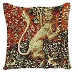 Signare Tapestry Art - Cushion Cover Inspired by Lady and Unicorn (Lion) - 43x43cm