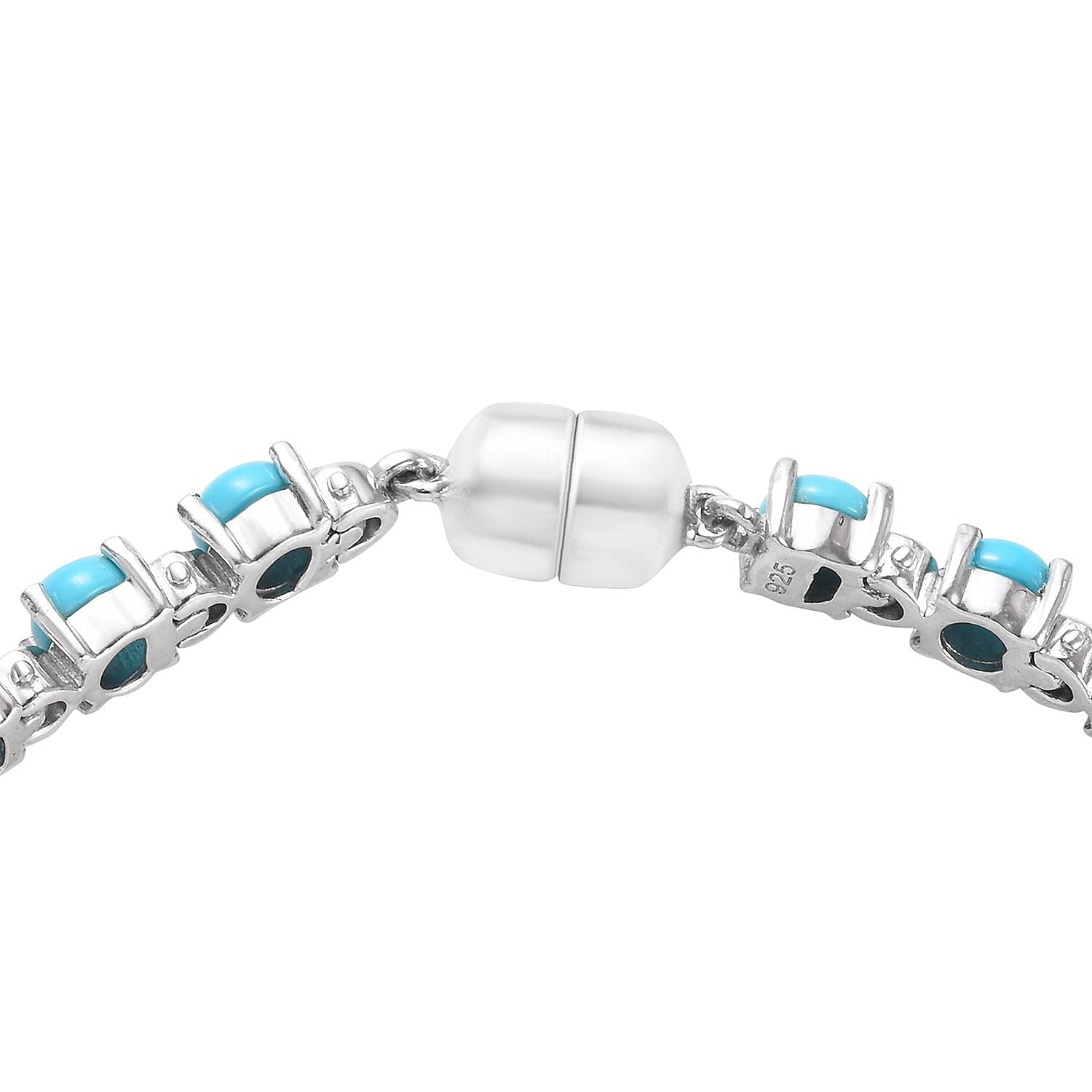 Arizona Sleeping Beauty Turquoise (Rnd) Bracelet (Size 8) with Magnetic Lock and Safety Clasp in Platinum Overlay Sterling Silver 8.25 Ct, Silver wt 11.52 Gms