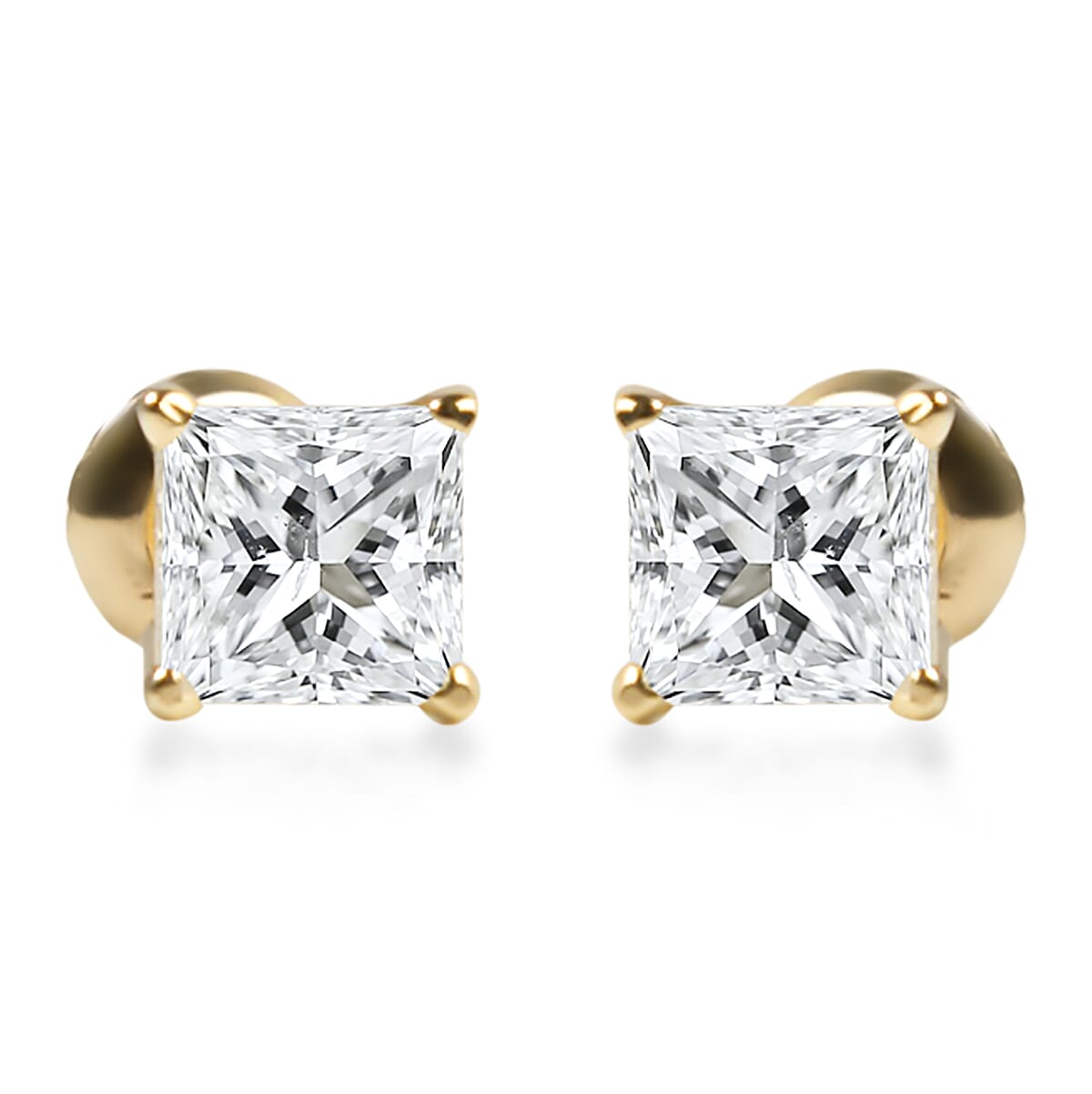 NY Close Out Deal- 14K Yellow Gold INDEPENDENT LABORATORIES CERTIFIED Diamond (Princess Cut) (I1/G-H) Earrings (with Screw Back) 2.00 Ct.