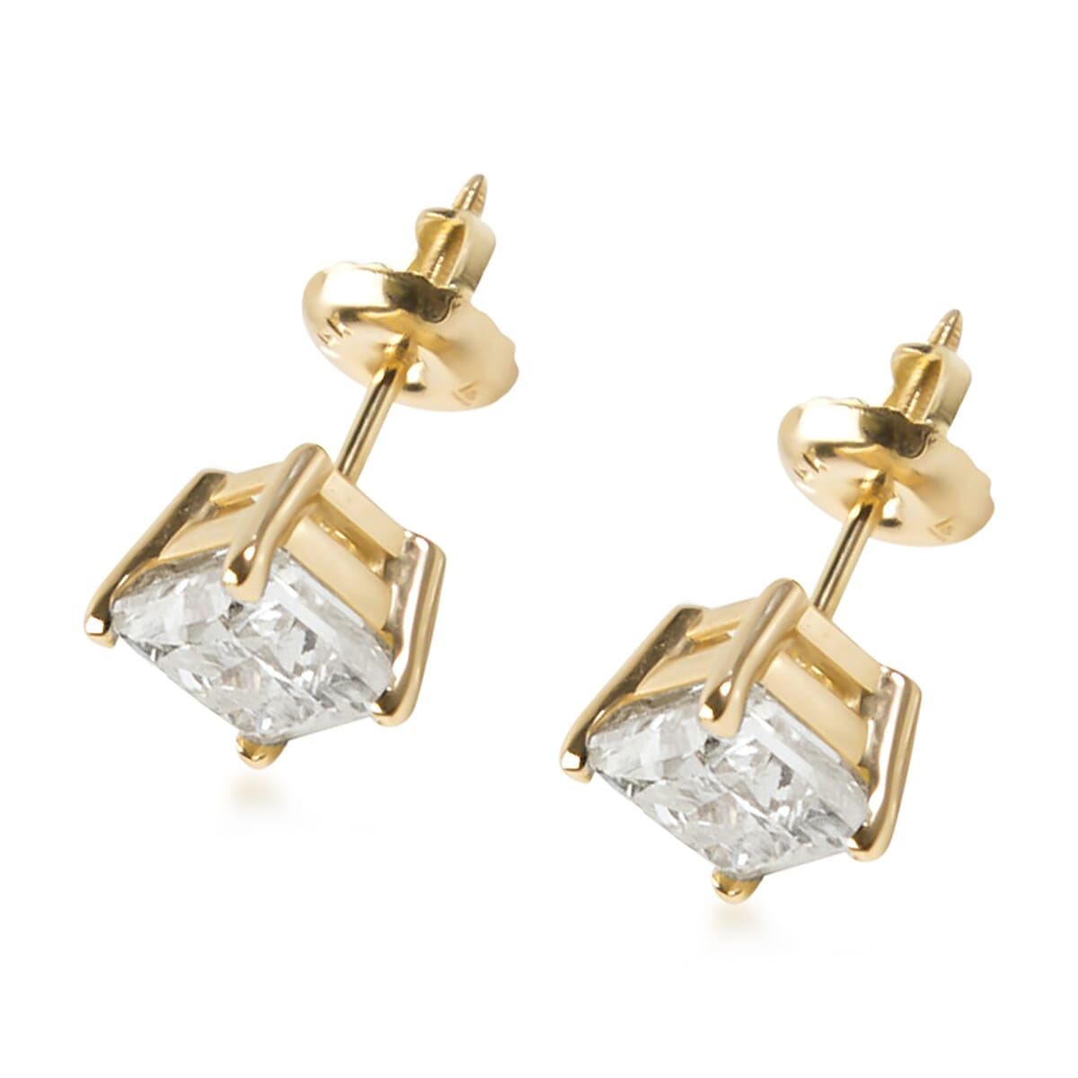 NY Close Out Deal- 14K Yellow Gold INDEPENDENT LABORATORIES CERTIFIED Diamond (Princess Cut) (I1/G-H) Earrings (with Screw Back) 2.00 Ct.