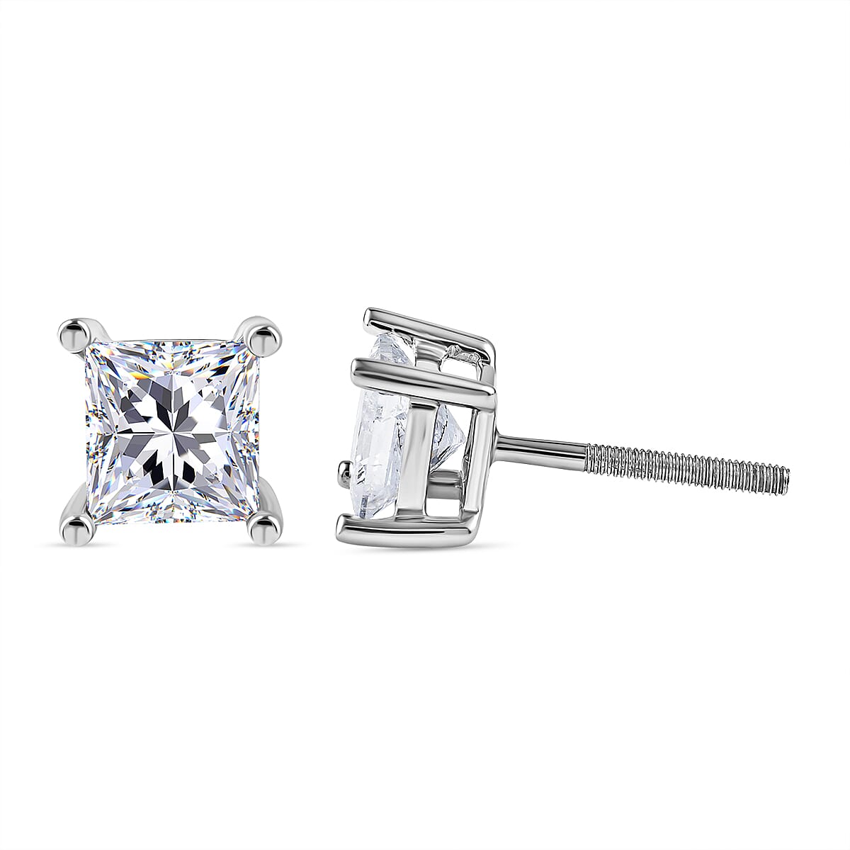 NY Close Out Deal- 14K White Gold Independent Laboratory Certified Diamond (Princess Cut) (I1-G-H) Stud Earrings (with Screw Back) 2.00 Ct.