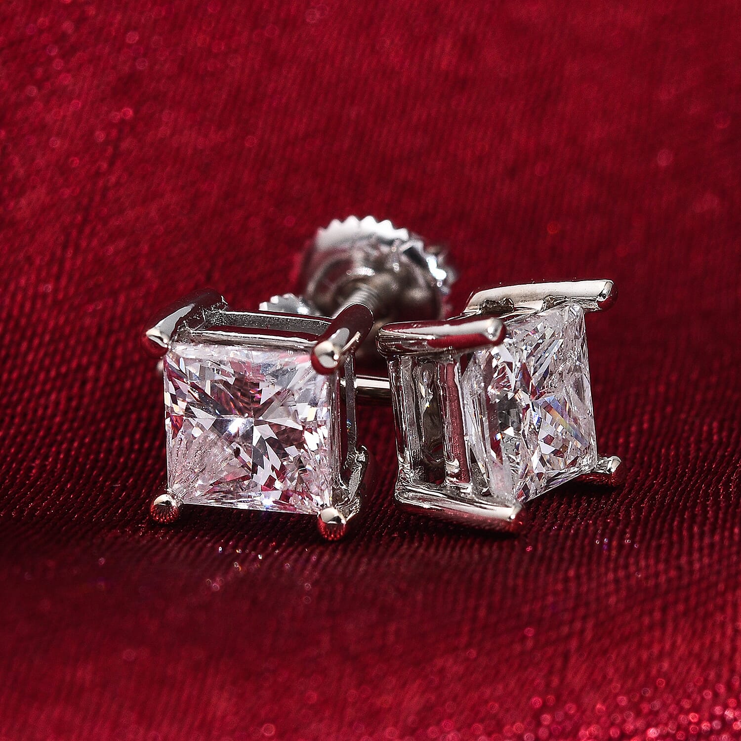NY Close Out Deal- 14K White Gold Independent Laboratory Certified Diamond (Princess Cut) (I1-G-H) Stud Earrings (with Screw Back) 2.00 Ct.