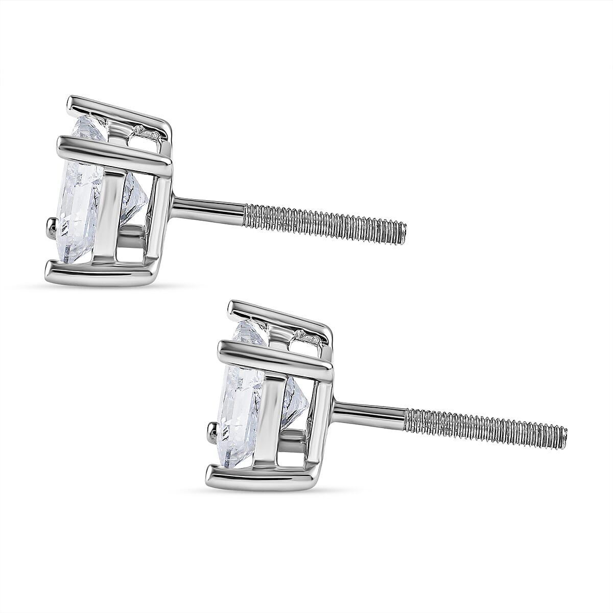 NY Close Out Deal- 14K White Gold Independent Laboratory Certified Diamond (Princess Cut) (I1-G-H) Stud Earrings (with Screw Back) 2.00 Ct.
