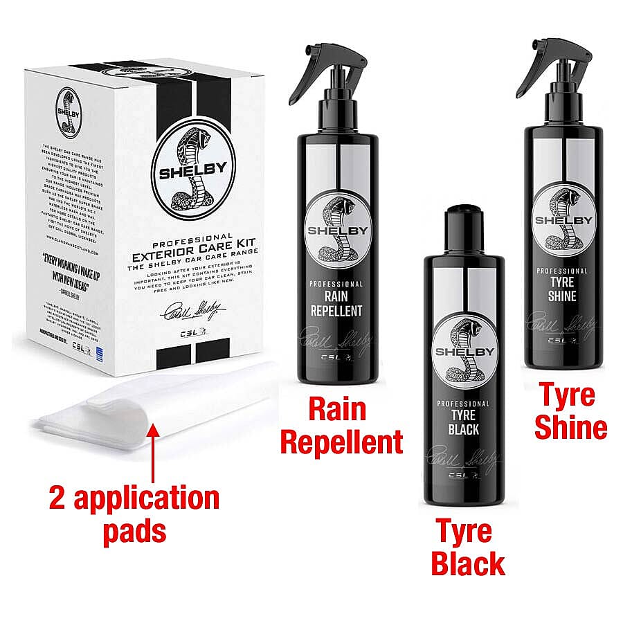 SHELBY Exterior 3 Pc Kit - Tyre Shine, Tyre Black and Rain Repellent with 2 X Applicators