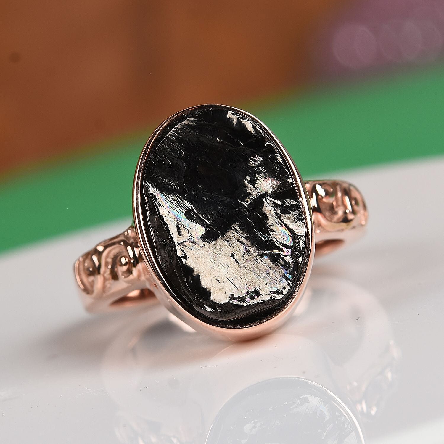 Elite Shungite Magnetic Ring in Rose Gold Tone 2.00 Ct