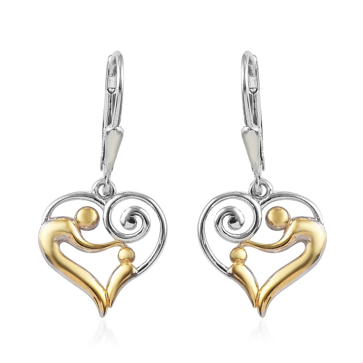 Platinum and Yellow Gold Overlay Sterling Silver Lever Back Earrings