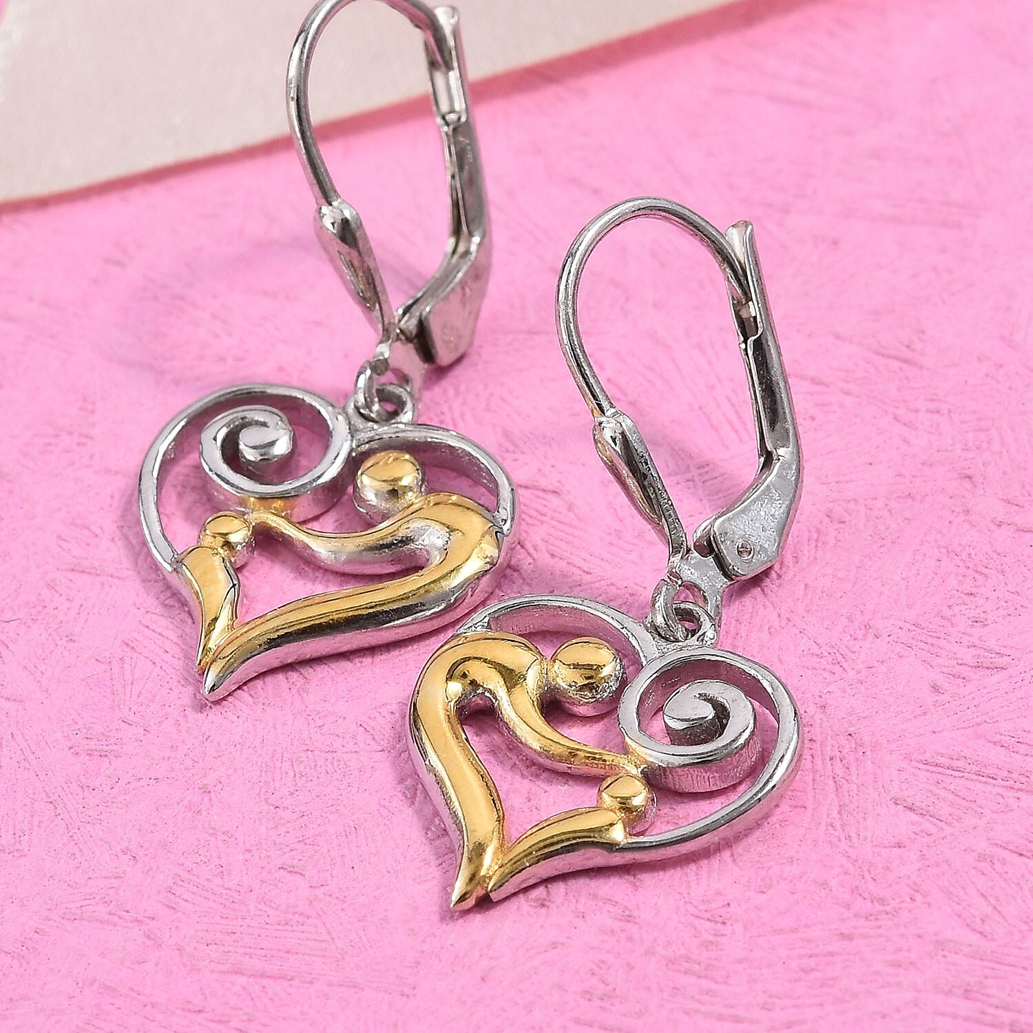 Platinum and Yellow Gold Overlay Sterling Silver Lever Back Earrings