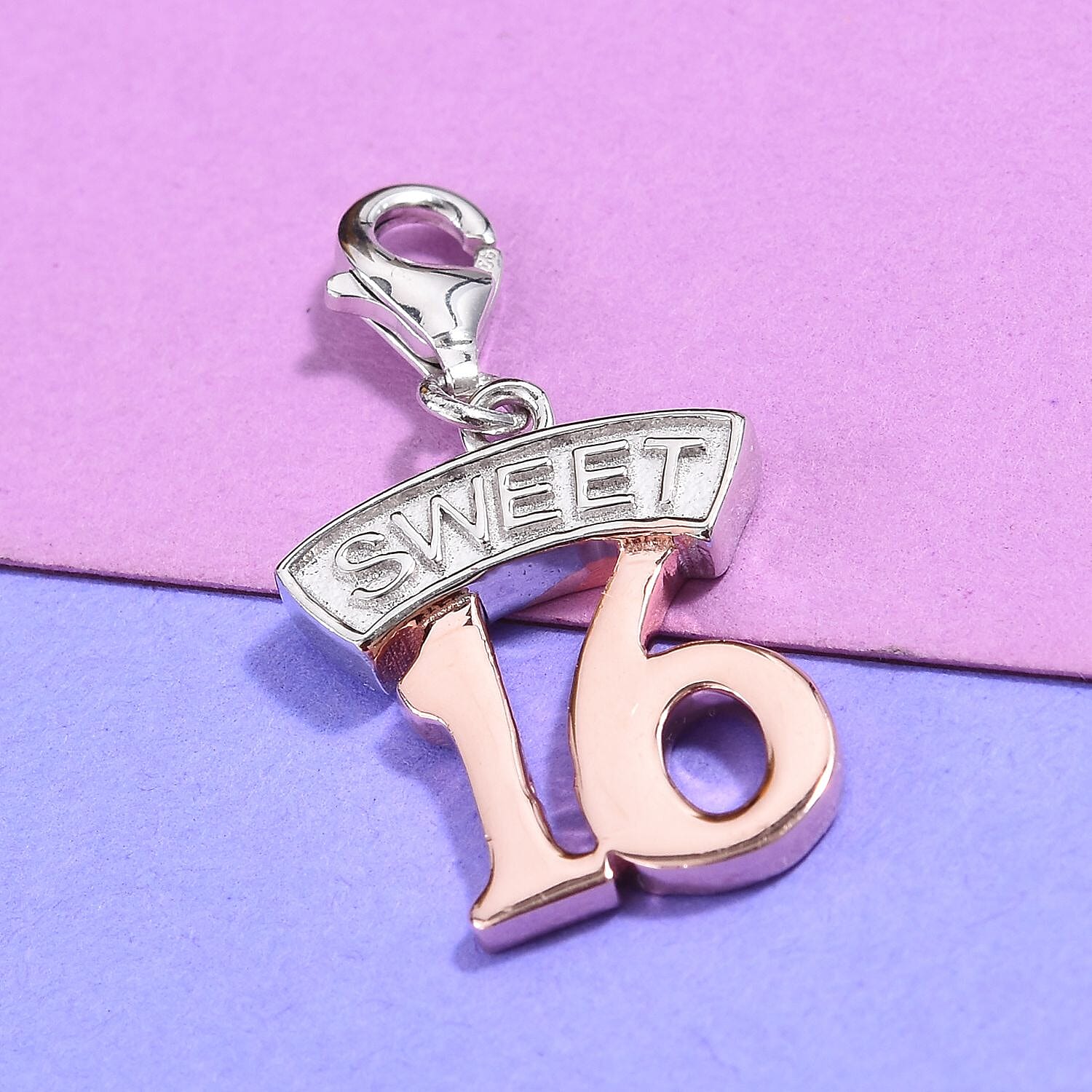 Rose Gold and Platinum Overlay Sterling Silver Sweet 16 Charm
