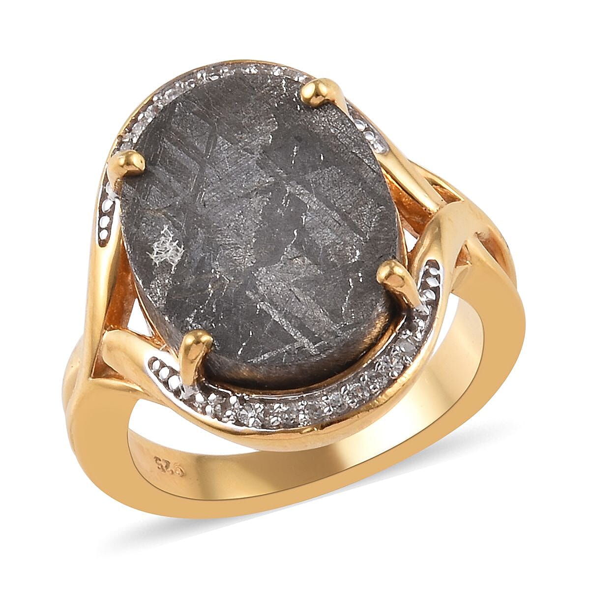 Tucson Special - Meteorite (Ovl 16x12mm), Natural Cambodian Zircon Ring in 14K Gold Overlay Sterling Silver 4.42 Ct.