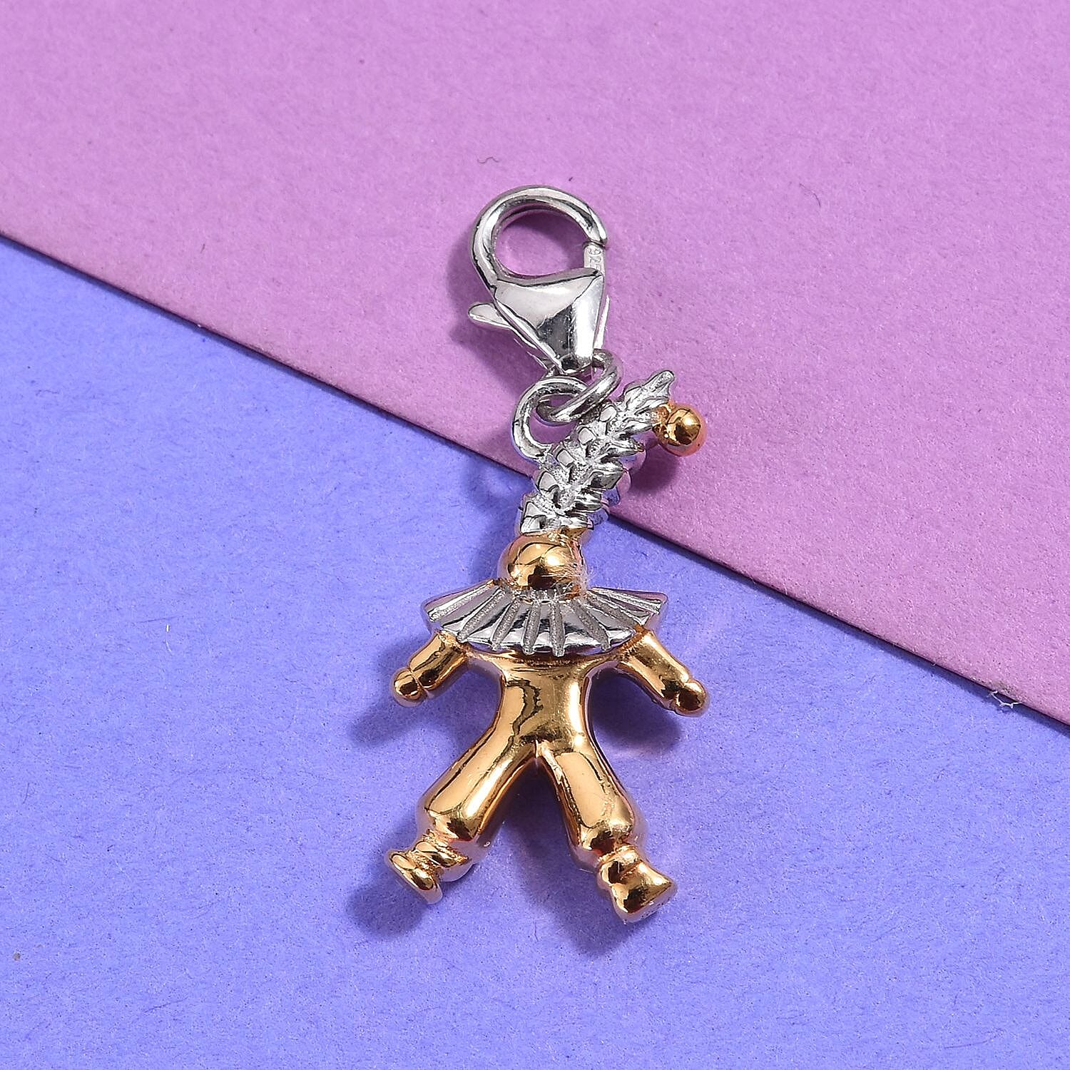 Platinum and Yellow Gold Overlay Sterling Silver Clown Charm