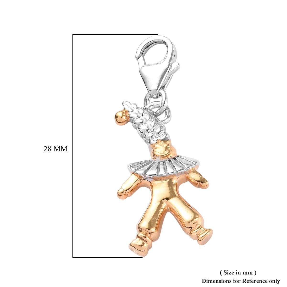 Platinum and Yellow Gold Overlay Sterling Silver Clown Charm