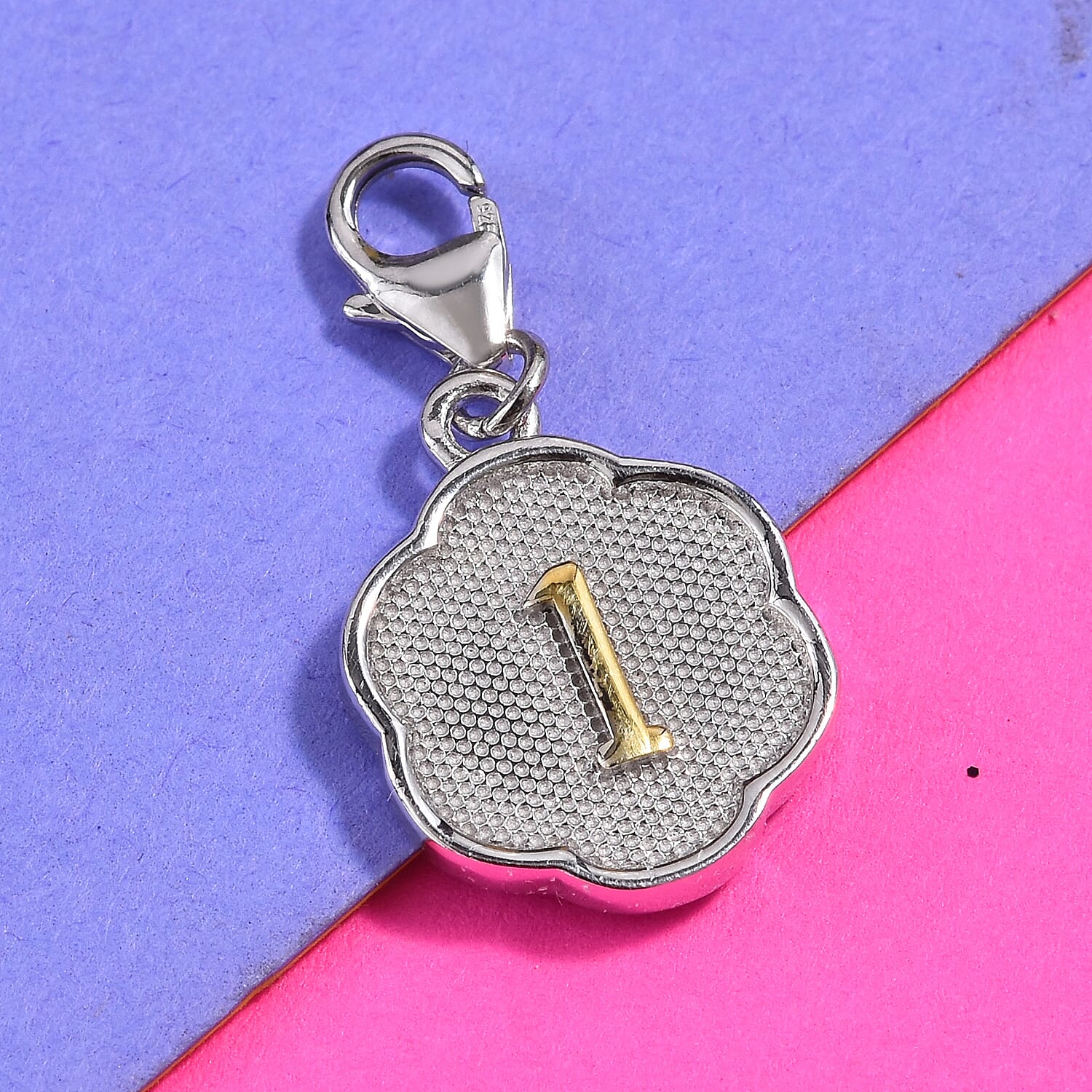 1 Birthday Charm in Platinum and Yellow Gold Overlay Sterling Silver