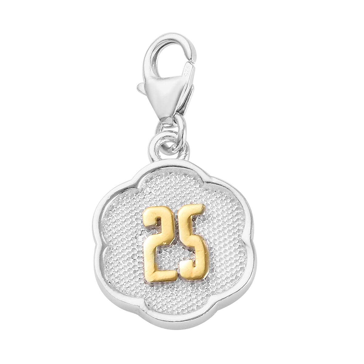 25 Birthday Anniversary Charm in Platinum and Yellow Gold Overlay Sterling Silver