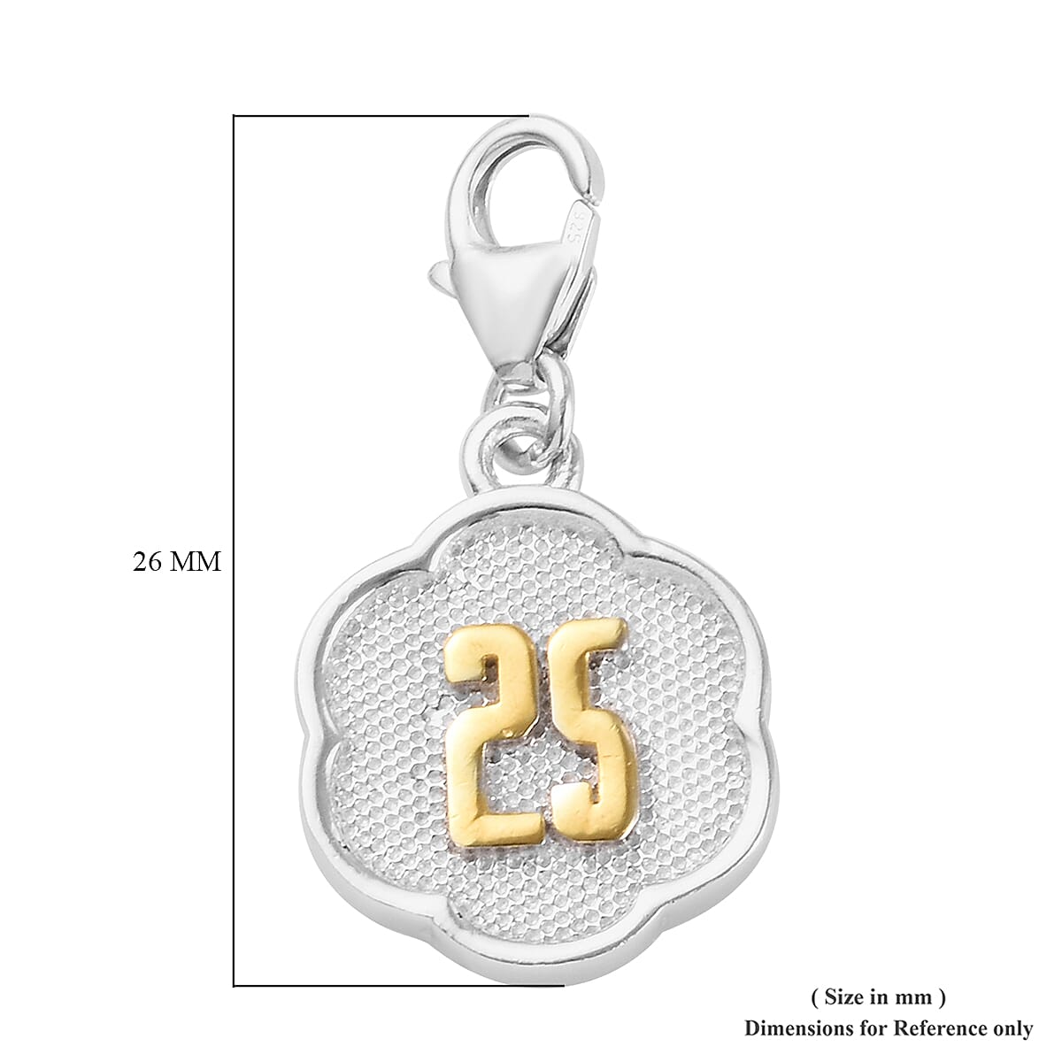 25 Birthday Anniversary Charm in Platinum and Yellow Gold Overlay Sterling Silver