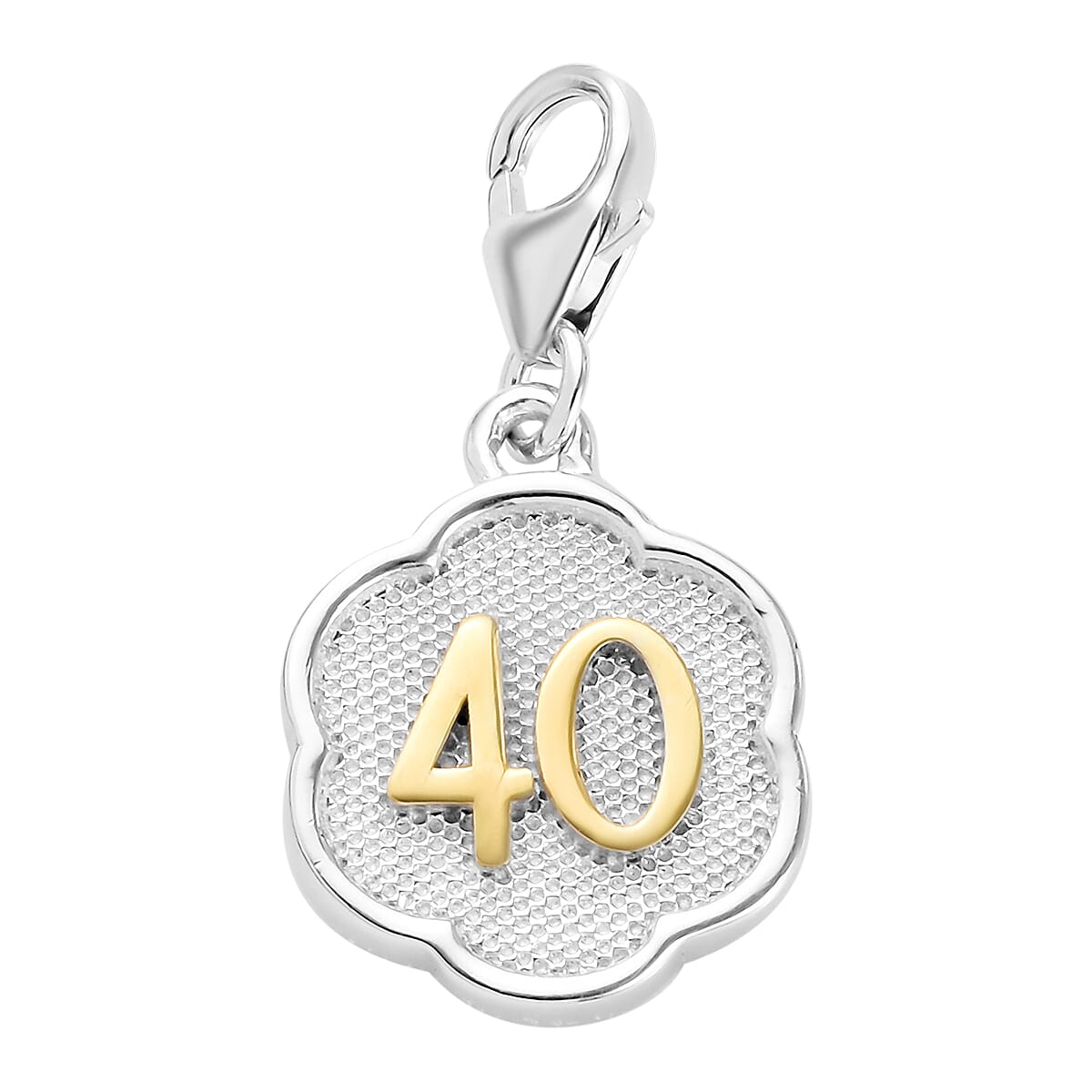 40 Birthday Anniversary Charm in Platinum and Yellow Gold Overlay Sterling Silver