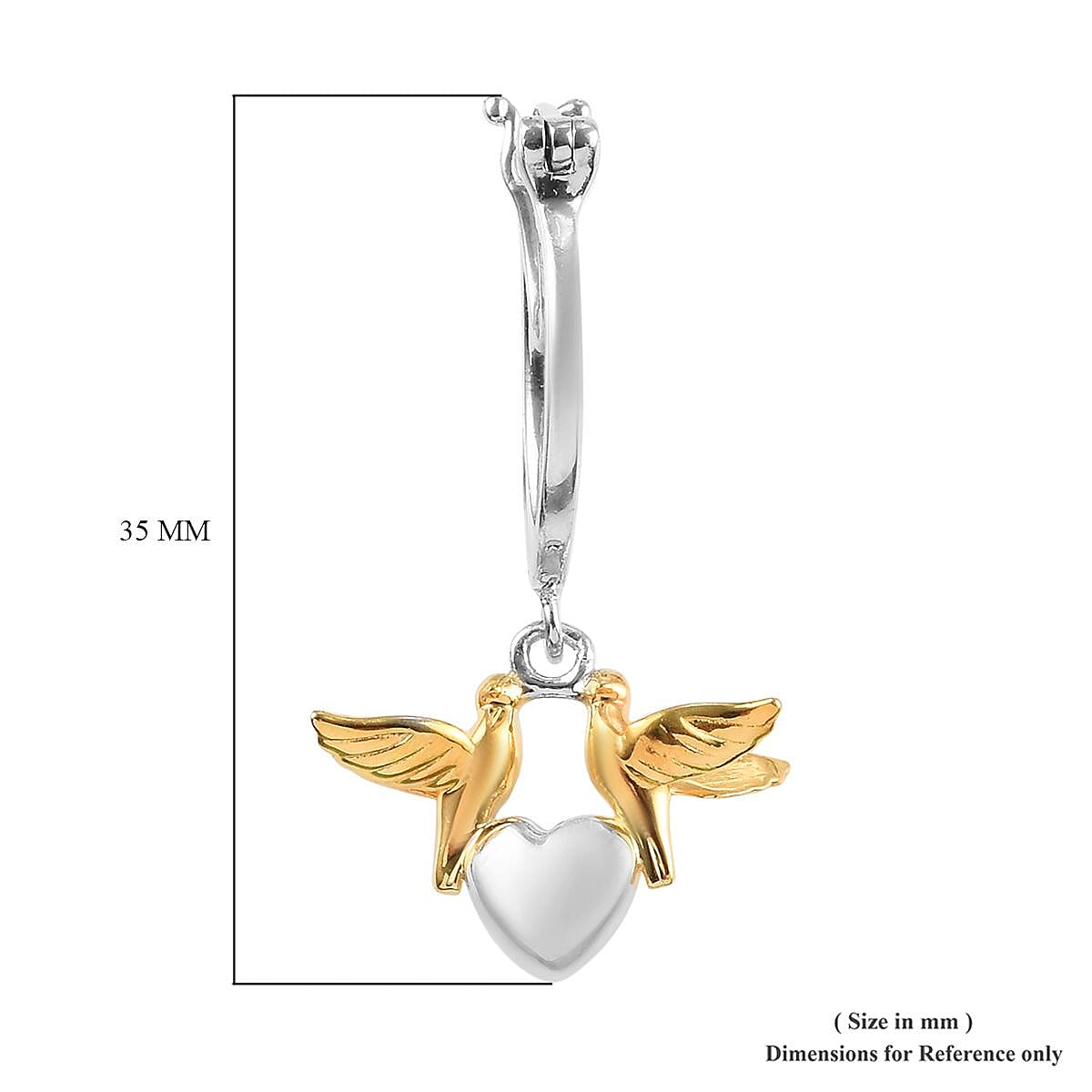 Platinum and Yellow Gold Overlay Sterling Silver Bird Heart Earrings (with Clasp), Silver wt 5.00 Gms