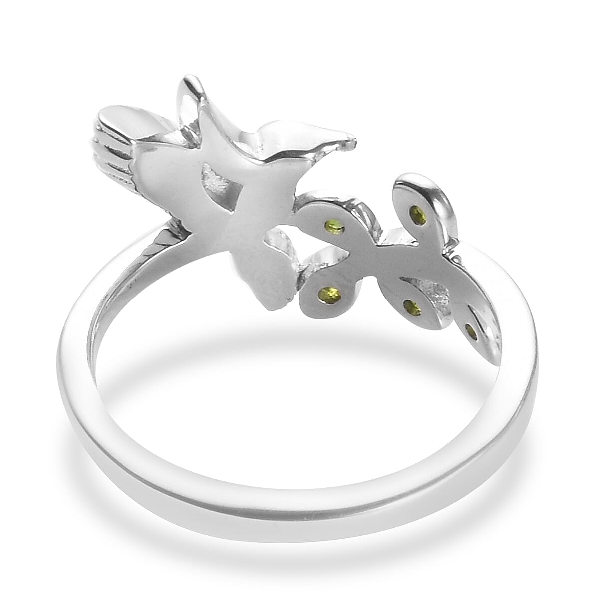 Chrome Diopside (Rnd) Bird and Leaf Bypass Ring in Platinum Overlay Sterling Silver