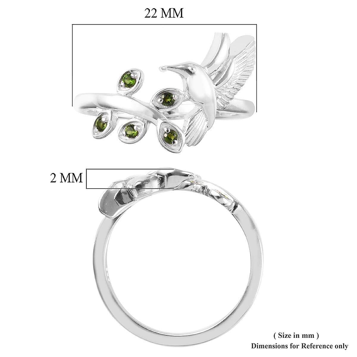 Chrome Diopside (Rnd) Bird and Leaf Bypass Ring in Platinum Overlay Sterling Silver