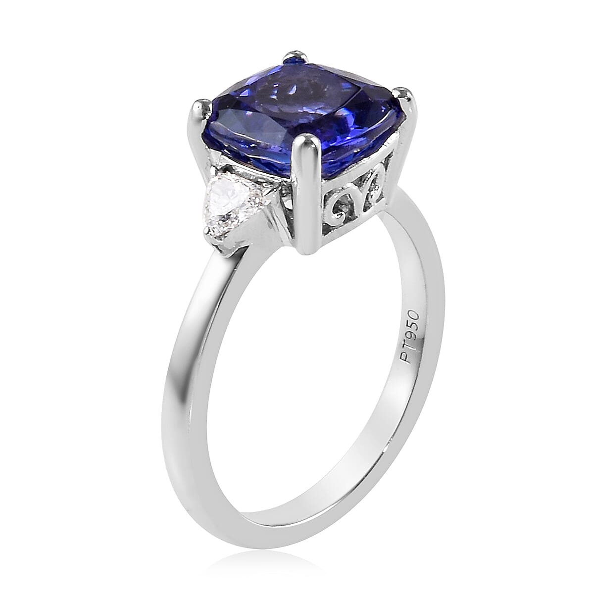 RHAPSODY 950 Platinum AAAA Tanzanite (Cush 8x8mm), Diamond (VS-E-F) Ring 2.70 Ct.