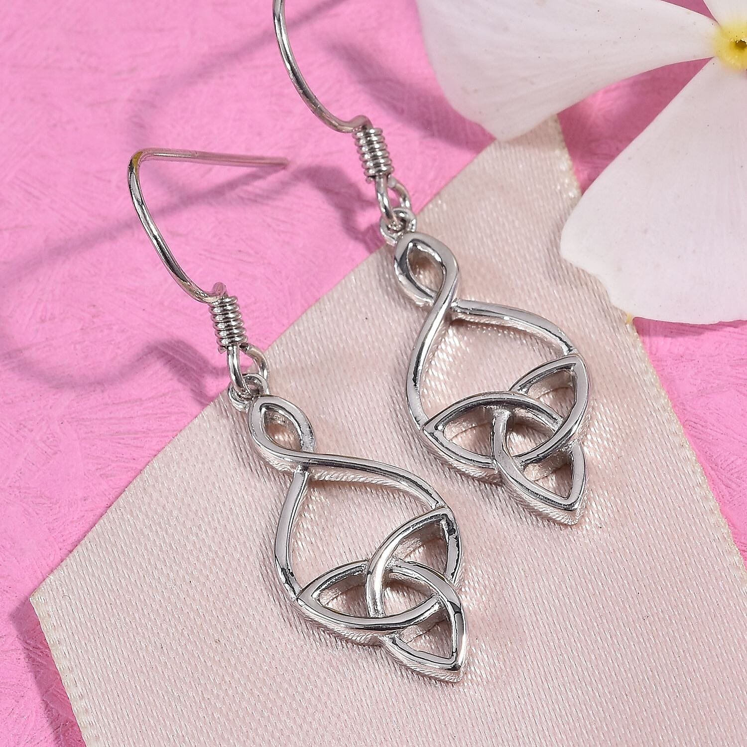 Platinum Overlay Sterling Silver Celtic Knot Hook Earrings