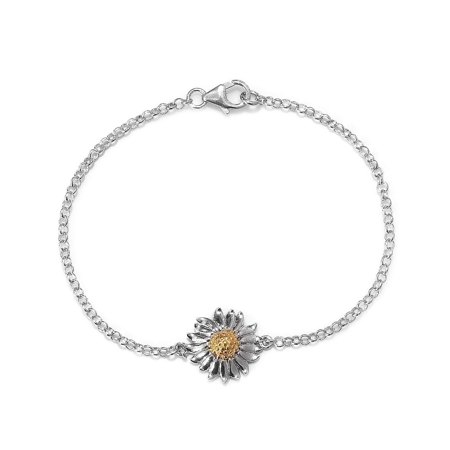 Platinum and Yellow Gold Overlay Sterling Silver Floral Bracelet (Size 7.5)