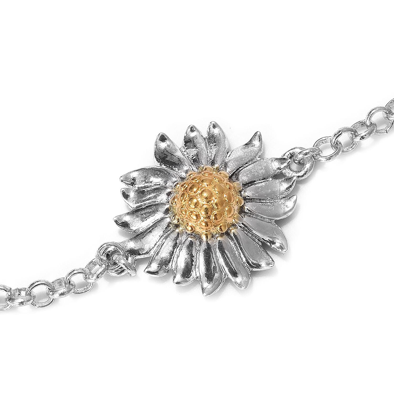 Platinum and Yellow Gold Overlay Sterling Silver Floral Bracelet (Size 7.5)