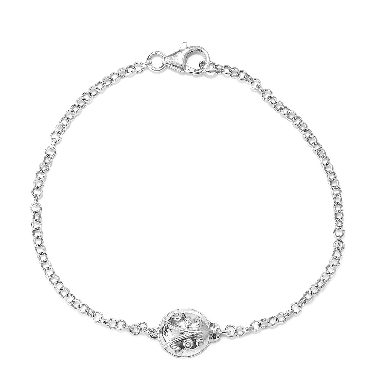 Platinum Overlay Sterling Silver Ladybird Bracelet (Size 7.5) with Lobster Clasp