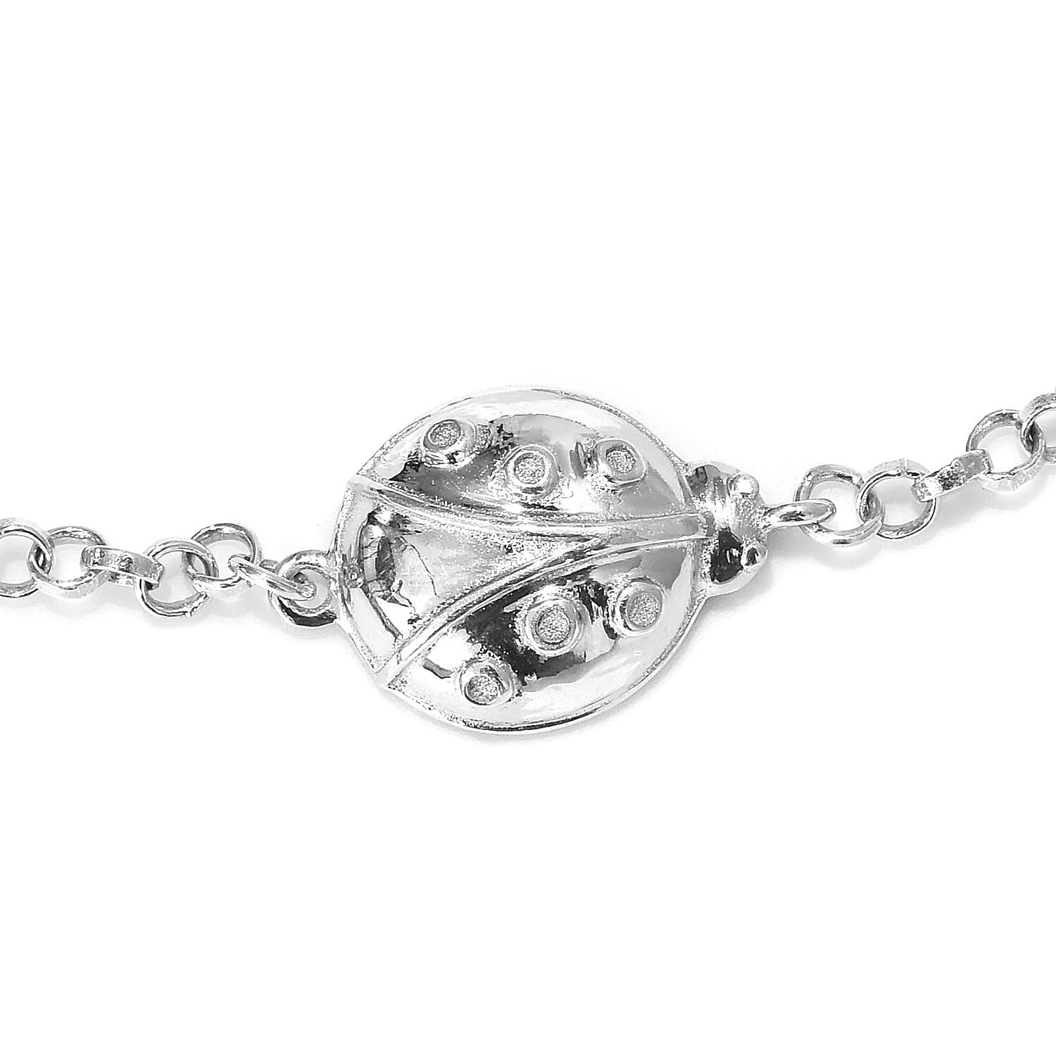 Platinum Overlay Sterling Silver Ladybird Bracelet (Size 7.5) with Lobster Clasp