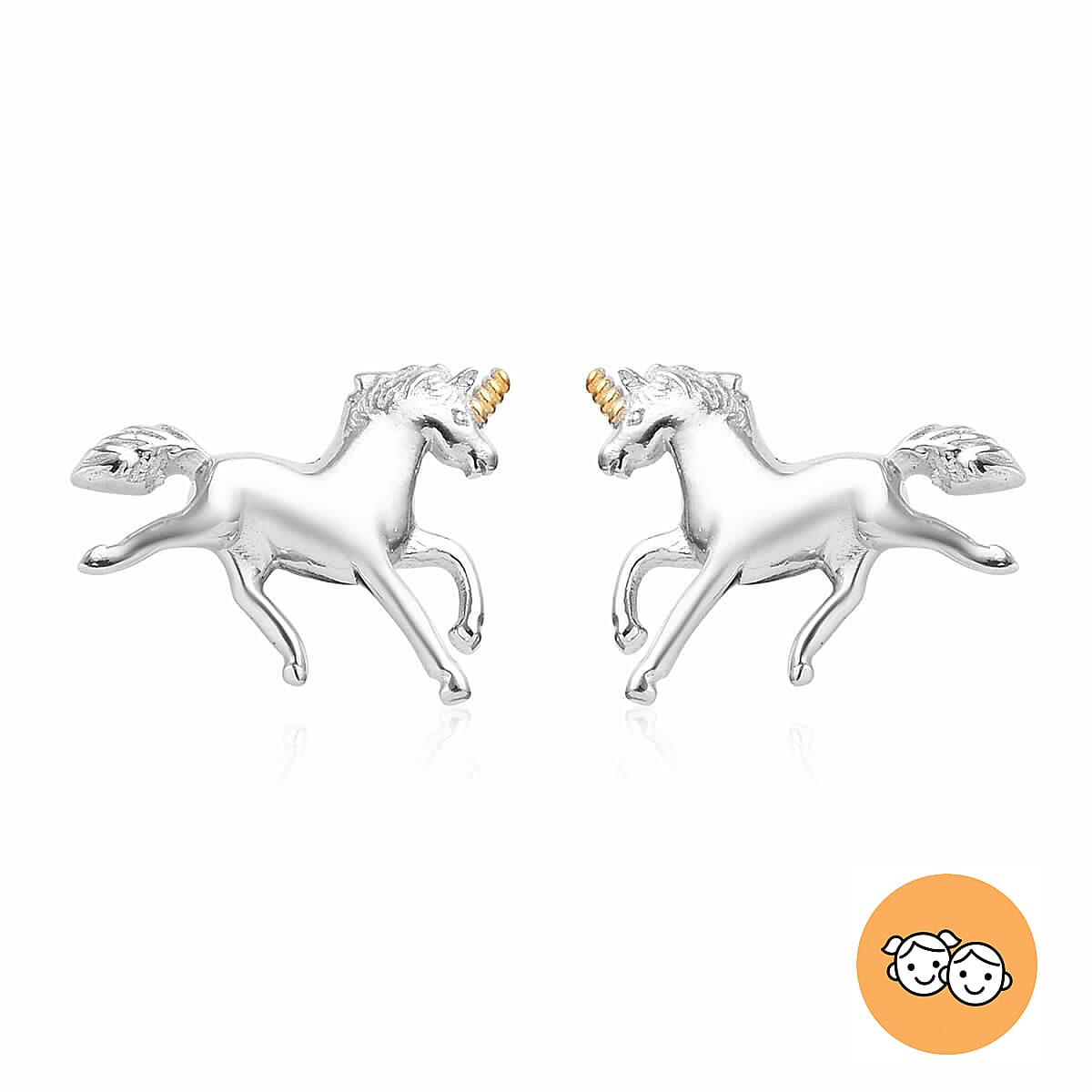 Unicorn Earrings for Girls in Platinum and Gold Plated Silver with Push Back