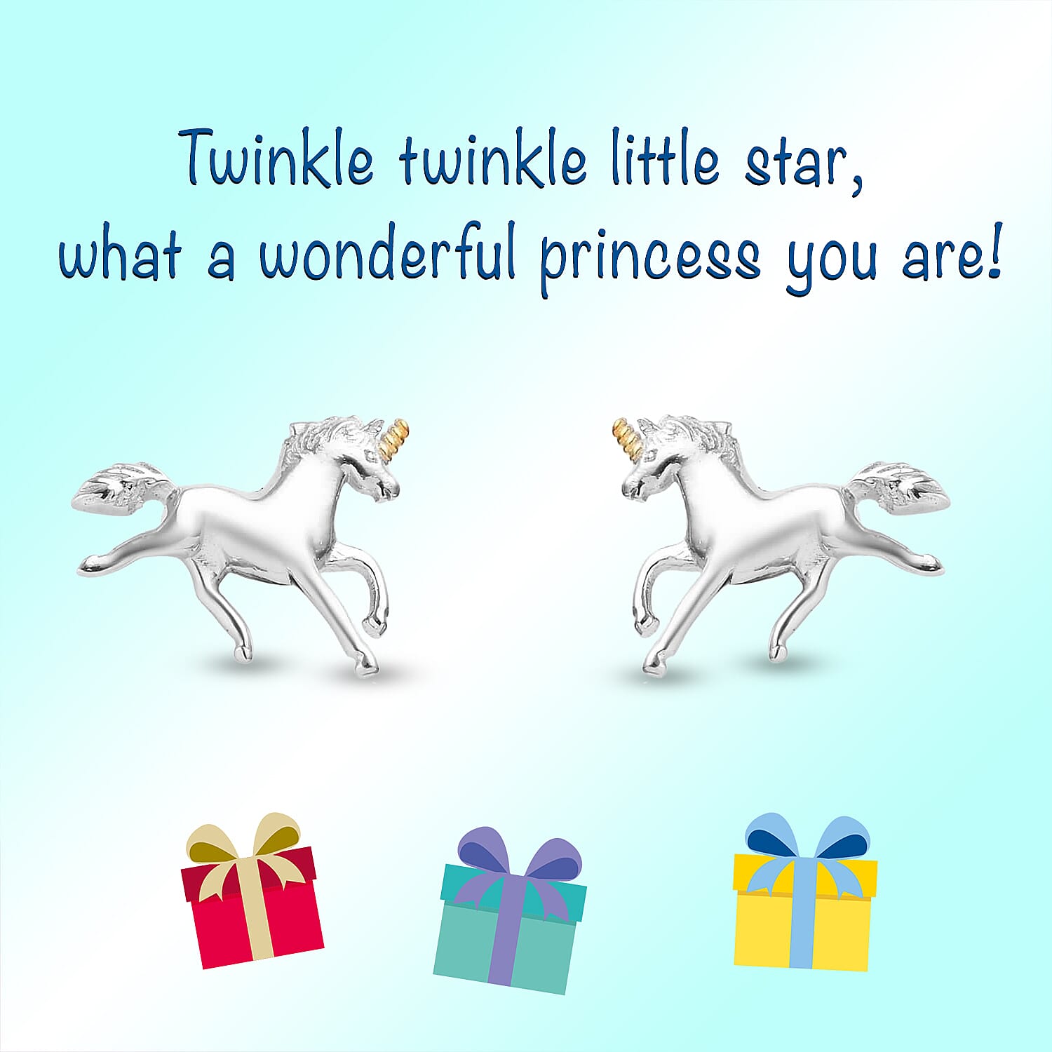 Unicorn Earrings for Girls in Platinum and Gold Plated Silver with Push Back